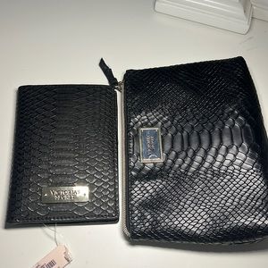 Victoria’s Secret Faux Exotic Leather pattern Pouch & Passport holder in black